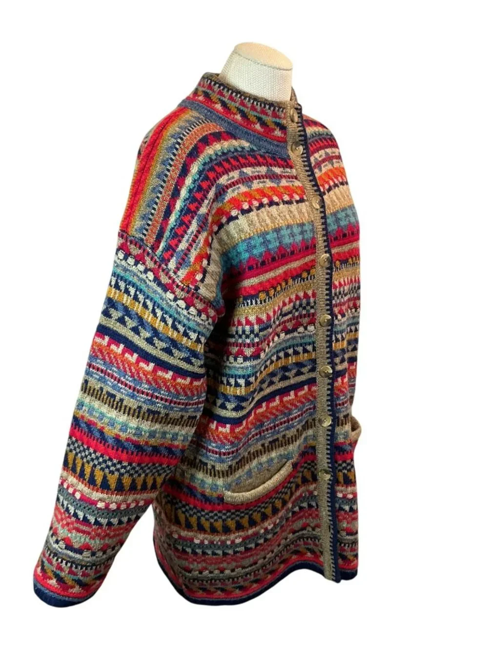 Segrets Sun Prints Fair Isle Norwegian Design Wool Button Up Cardigan Sweater Wo - Picture 6 of 11